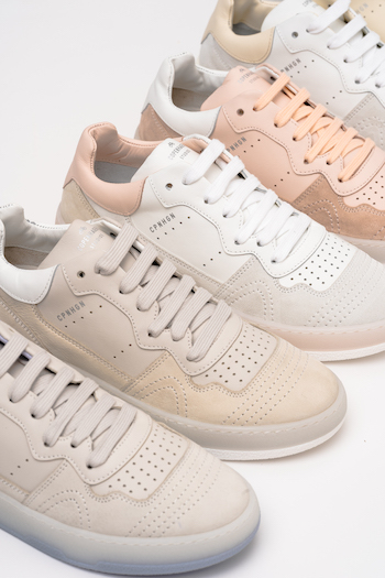 The same sneaker in a row in different colors. CPH461 leather mix. Shades of pink.