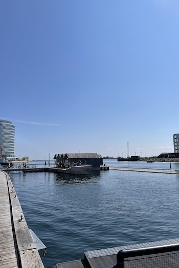 This picture shows the swimming area at Nordhavn in Copenhagen.