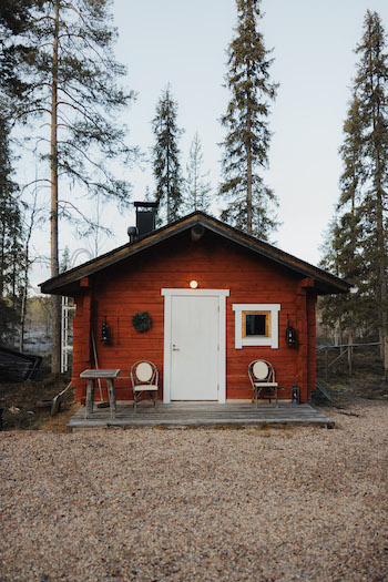 A red combine in Finnish Lapland. 